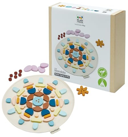 PlanToys Mandala - Holz-Musterlegespiel für Kinder ab 3 Jahren - Enthält 60 Teile, Spielmatte und Reisetasche - Fördert Kreativität und Entspannung
