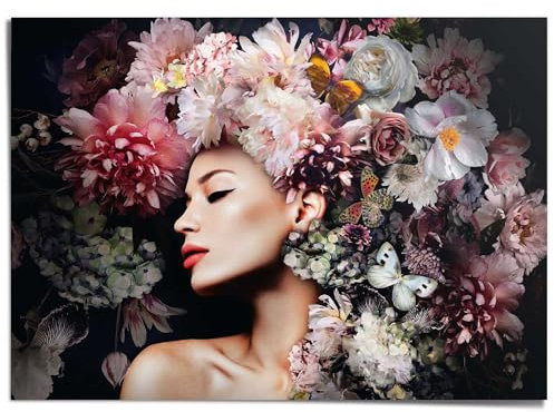 REINDERS Giant Poster XXL, Frau mit Blumenhut, Wohnzimmer, Bilder, Wanddeko, Room Decor, Papier, Rosa, 100x140cm