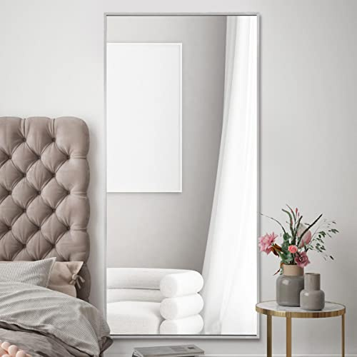 MirrorOutlet The Artus - Silver Modern Aluminium Edged Wall Leaner Mirror 68 X 33 (174CM X 85CM) Silver Mirror Glass.…