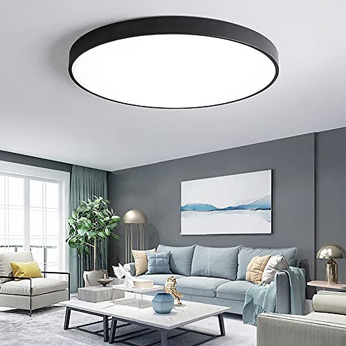 JDONG LED Deckenleuchte Schwarz Flach Rund Ø50CM 54W Deckenlampe Dimmbar mit Fernbedienung 3000K-6500K Warmweiß Kaltweiß Tageslicht Lampe für Wohnzimmer Schlafzimmer Kinderzimmer Büro