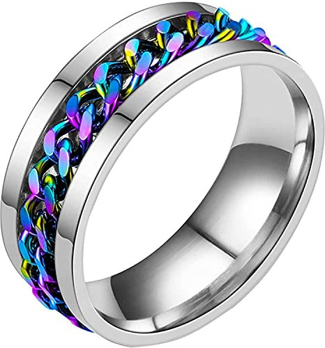 Zappelringe für, Edelstahl Spinner Ring für Frauen Männer Anti mit bunter Kette Stressabbau Rotationsring Neuheit Bier Flaschenöffner Größe 5-10Clever und attraktiv