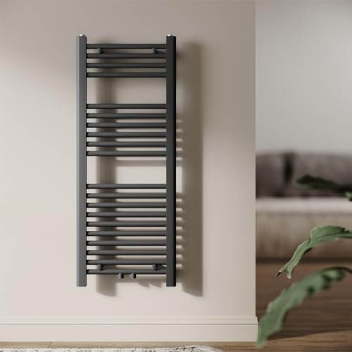 SUNXURY Heizkörper Badheizkörper 1000x400 mm Handtuchheizkörper Mittelanschluss Rundrohr Handtuchwärmer Heizkörper Warmwasser Heizung (358 Watt, Anthrazit)