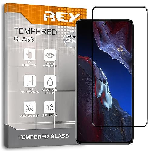 REY Protector de Pantalla Curvo para XIAOMI Poco F5 Pro, Negro, Cristal Vidrio Templado Premium, 3D / 4D / 5D, Anti Roturas
