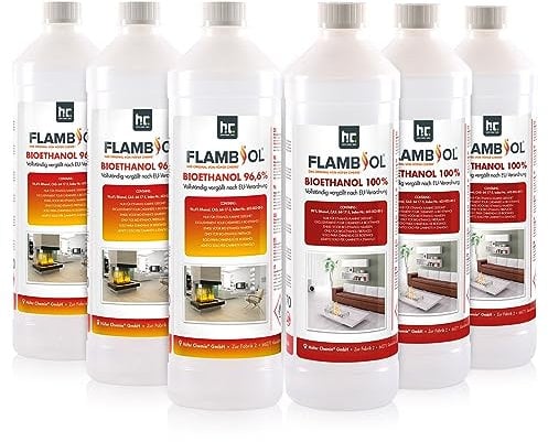 Höfer Chemie 6 x 1 L FLAMBIOL® Kit d’essai bioéthanol pour cheminée, Foyer à éthanol, Table à feu et cheminée bioéthanol