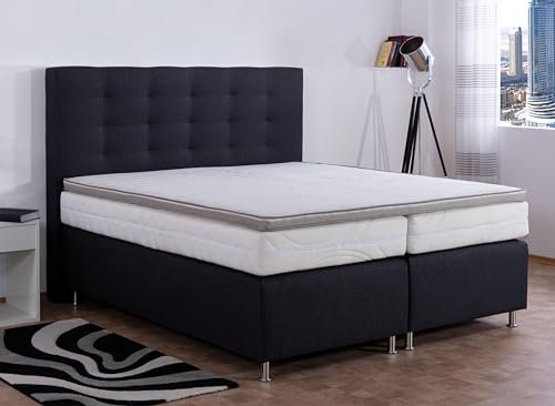 AUKONA Boxspringbett Phönix 140x200, Dunkelgrau H3, 7 Zonen Taschenfederkern-Matratze, H2 H3 H4, Komfortschaum-Topper, Lieferung und Aufbau kostenlos