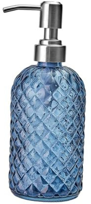F Fityle Distributeur de Savon à Pompe en Verre avec Pompe en Acier Inoxydable 304, Distributeur de Lavage corporel Durable, Distributeur de Lotion Vide et, Bleu