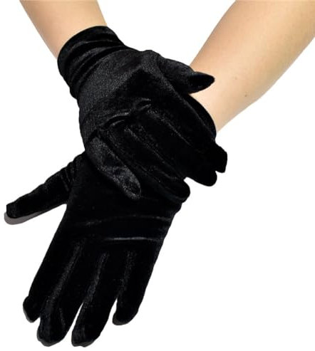 Yurosiay Damen Kurze Samthandschuhe Elastisch Weich Samthandschuhe Vintage Party Handschuhe Opern Samt Handschuhe Winter Warme Handschuhe Samthandschuhe für Hochzeit Bankett Schwarz 22x9cm