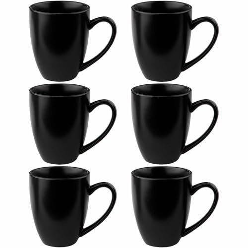 superyes Juego de 6 tazas de café grandes de cerámica, 360 ml, para capuchino con leche, cacao, mango de fácil agarre, apto para lavavajillas, microondas, negro mate