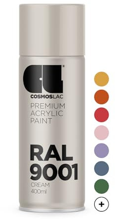 COSMOS LAC - Pintura acrílica en color crema y blanco, aerosol en muchos tonos RAL, 400 ml, perfecto para bricolaje, reciclaje y otros trabajos de pintura (RAL 9001 – crema)