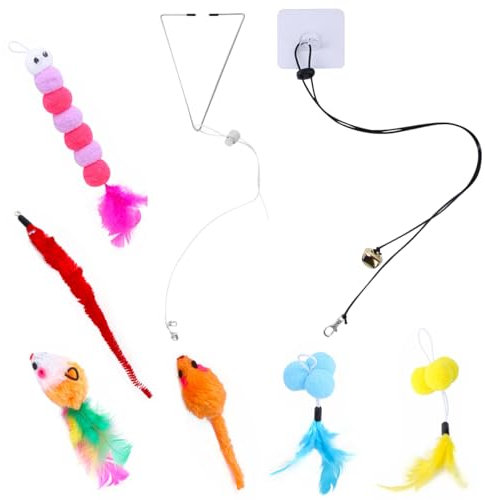 Luckious Brand 7PCS Hanging Door Cat Toys - Interactive Entertainment for Indoor Cats and Kittens, Self-Play Cat Toys to Keep Your Feline Friend Active and Happy