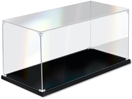 DOFOPO Klar Acryl Vitrine Selbstmontierbare Schaukasten Acryl Box für Sammlerstücke Staubdichte Präsentationsbox mit Schwarzer Basis 25 x 15 x 15 cm