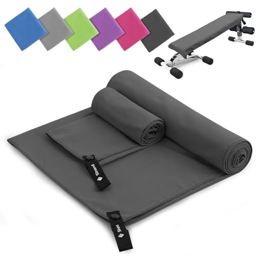 Mikrofaser Handtuch 2er Set | 180x60cm Groß Badetuch + 80x40cm Klein Hand Gesichtshandtuch | Schnelltrocknend Mikrofaser Handtücher, Sporthandtuch Fitnessstudio für Fitness Strand Gym (Dunkelgrau)