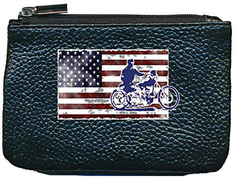 Syl'la Moto Harley Drapeau USA Petit Porte Monnaie en Cuir Porte cles Noir