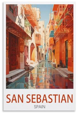 PuPLuM San Sebastian Spanien, Vintage-Reiseposter, Straße, 20 x 30 cm, Leinwand, Wandkunst, Poster für Wohnzimmer, Dekoration, Gemälde für Heimdekoration