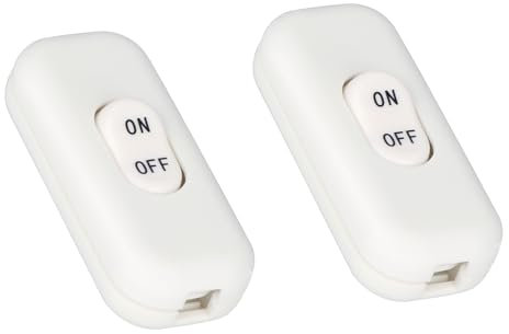 Helunsi Inline Switch 2 Pcs, White Lamp Cord Button Torpedo Switch, Rated 6A 250V ON OFF Electrical Wire Appliance Rocker Switches, Repair Replacement Control Power Cable Plug Desk Table Light Parts