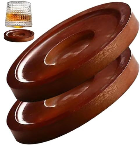 Luxylei Dessous De Verre en Bois, 2 Pièces, Base De Verres À Whisky Rotative, Tapis De Tasse De Boisson Rond, Dessous De Verre De Bar, Tapis De Tasse De Thé Résistant À Chaleur