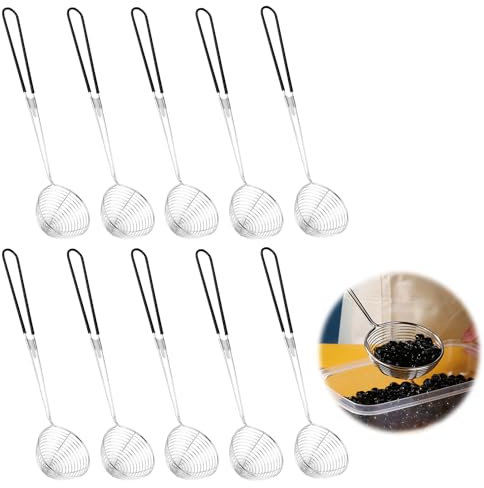 TOATELU 10 coladores para fondue de acero inoxidable, de malla fina, colador de cocina con asas largas, colador de cocina de acero inoxidable, cucharón de rejilla para cocinar verduras (6 x 27 cm)