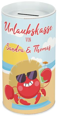 Herz & Heim® Personalisierte Spardose aus Weißblech (Urlaubskasse)