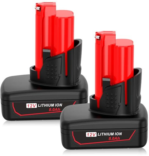 ASUNCELL 2 Pack M12 12V 8.0Ah Battery for Milwaukee M12 XC Cordless Tools, 8000mAh High Capacity Lithium-ion Replacement Battery Compatible with 48-11-2401 48-11-2402 48-11-2411 48-11-2420 48-11-2460