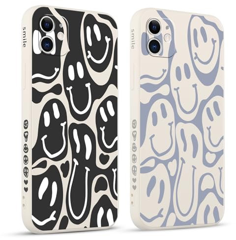 ZhuoFan 2 Pack Happy Face Case for Apple iPhone 11 6,1 inches With Print Girls Women Kawaii, Slim Shockproof Protective Soft TPU Design Aesthetic Funny Pattern Matte Cases, 02