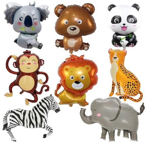 Tiere Folienballon, 8 Stück Party Animals Luftballons, Zoo Thema Party Luftballons, Ballon Tiere, Tier Helium Ballons, Kinder Geburtstage Themenparty