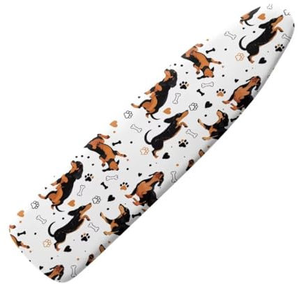 Jeiento 15x54 Dachshunds Ironing Board Cover Dog Paw Print and Hearts Iron Pad Covers for Ironing Board Stain Resistant Polyester Ironing Covers,15x54 Inches
