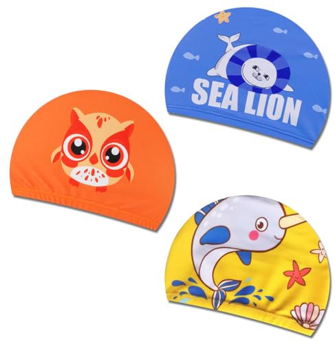 ZOPJUMA 3pcs cuffie piscina,cuffia piscina bambino,cuffia piscina bambina,uffie da nuoto per bambini Cuffia da nuoto elasticizzata per ragazze da 1 a 8 anni