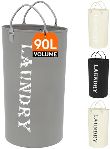 Lifewit Wäschekorb 90 L, Großer Wäschekorb, faltbare Wäschesäcke mit Softgriff, Wäschesortierer Aufbewahrungsbox für Wohnung, Wohnheim und Wohnwagen, Silbergrau