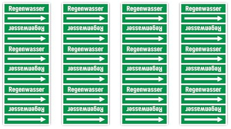 Aufkleber: 75x25 mm, 4 Stück - Gruppe 1 - Wasser - Banderole - Rohrleitungskennzeichnung - nach DIN 2403 - Sprache: deutsch - Regenwasser