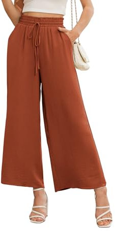 Anelune Damen Hosen Sommer Weite Hohe Taille mit Taschen Damen Hose Sommer Karamell M