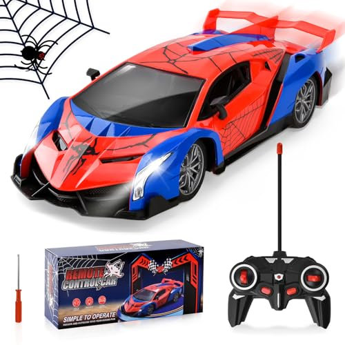 DAOUZL Voiture Télécommandée, 1:18 Spider RC Voiture avec télécommande, 2.4Ghz avec Lumière LED, Drift Car Spider Modèle RC VoitureJouet, RC Jouet Télécommandé pour Garçon Fille 3 4 5 6 7 8+ Ans