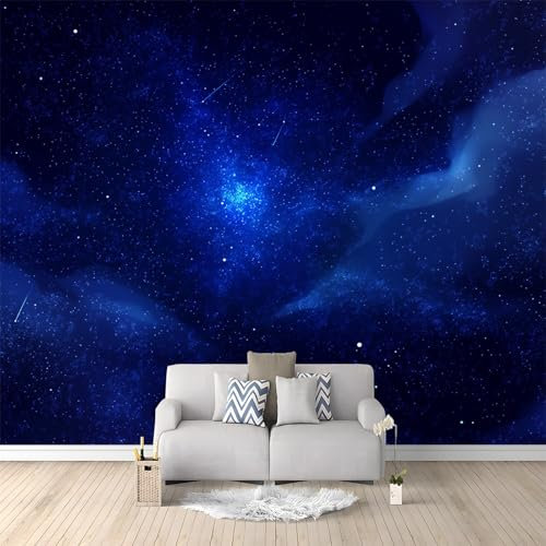 Papier Peint Ciel Étoilé Bleu Foncé Mystérieux Bleu Foncé Panoramique Peinture Murale Interieur pour Salon Chambre à Coucher D'Enfant Maison Décoration Murale 250x175 cm