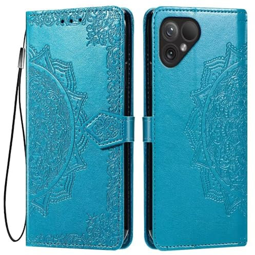HONLEN Hülle für Smartphone, Compatible with Fairphone 5 Handyhülle, (6.46 Inches) Premium PU Leder Wallet Magnetverschluss Flip Case mit 3 Kartenfach,Mandala Muster Case Blau