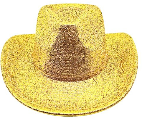 Peosaard Pailletten Cowboyhut, Funkelnde Roll -Up -Wide Brim Cowgirl Hut, Cotton Gold Cowboyhut mit lockiger Kante für Party, Cosplay, täglicher Verschleiß