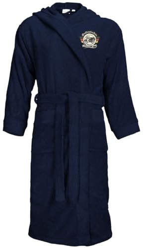 Spaß Kostet Bademantel Frottee mit Kapuze DDR Farben Ostdeutsches Kulturgut Größe S bis XXXL, Größe:L/XL, Farbe:dunkelblau