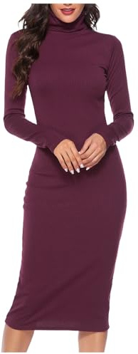 WAZHAKU Abito da donna a collo alto, elegante, invernale, maglione lungo, maglione caldo, maglione di lana, maglione invernale, a maniche lunghe