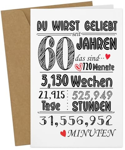 Geburtstagskarte 60 Frau Mann, Geburtstagskarten Set Mit Umschlag Kraftpapier, Karte 60 Geburtstag Mann Geschenk, Glückwunschkarten Geburtstag 60, Karte Zum 60 Geburtstag Frau, 60. Geburtstag Mann