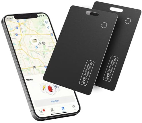 Reyke Slim Wallet Tracker Card, Rechargeable, IP68 étanche, Fonctionne avec Apple Find My (iOS Uniquement), Organisateur d'articles pour étiquettes de Bagages, téléphones Portables, passeports.