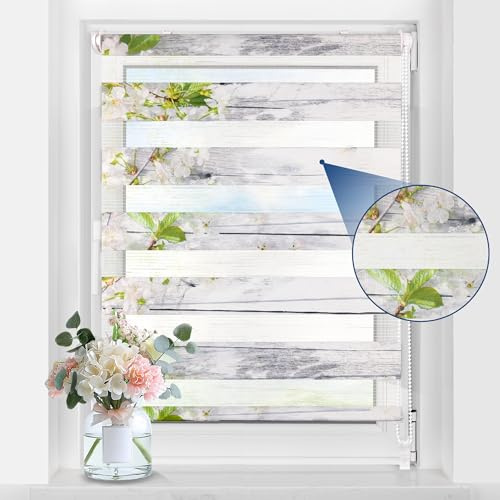 Grandekor Doppelrollo Klemmfix ohne Bohren mit Muster 80 x 140 cm Blumen | Rollos Stoffbreite 76 cm für Fenster & Tür ,Duo Rollo Sichtschutz & Hitzeschutz für Wohnzimmer Kinderzimmer Badezimmer