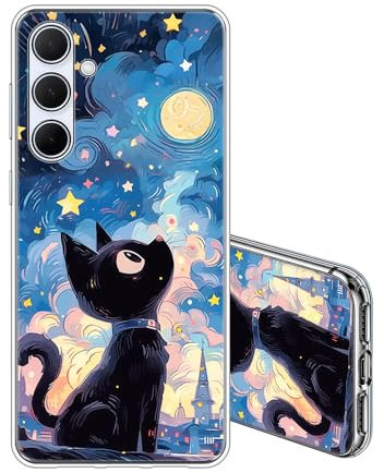 JEZSTHAI Compatible avec Samsung Galaxy A35 5G Coque Silicone Transparente Souple Gel TPU Housse de Protection Antichoc Étui avec Chat Mignon Motif imprimé