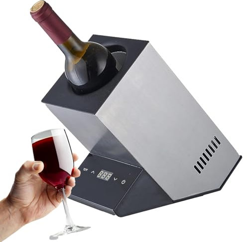 Mcamgiczin Tragbarer Weinflaschenkühler - Weinkühler für eine Flasche, Temperaturbereich von 5-18°C, für Flaschen 9 mm, Sensor-Touch-Bedienung, Edelstahlgehäuse, klein,Silver-Square