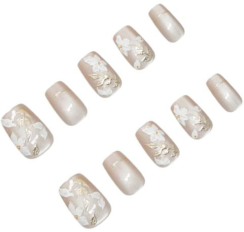 Faux ongles carrés à presser en acrylique avec motifs floraux