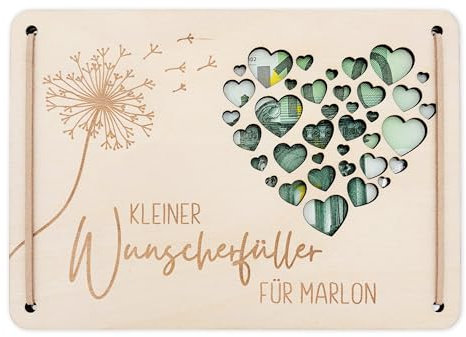 Wunscherfüller Geldgeschenk Geburtstag personalisierte Geld Verpackung Pusteblume Geldkarte Geschenkkarte aus Holz 12x17 cm