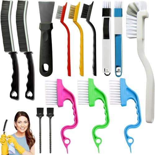 14 Pcs Small Crevice Cleaning Brush Set, Multifunctional Groove Gap Cleaning Tool for Cleaning Kitchen,Bathroom, Corner, Grout, Sink,Door,Window Track,Cup