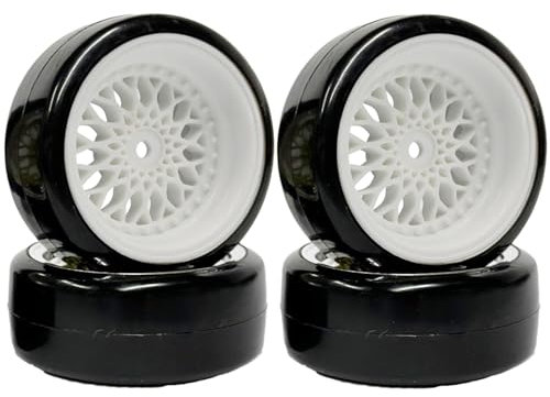 KINGCOO RC Drift Autoreifen und Felge, 63mm RC Hartreifen Drift Kunststoffbeschichtung Rad Felgen für 1:10 RC On Road Run-Flating Racing Car für Tamiya HSP HPI Kyosho (Weiß, Offset:9mm)