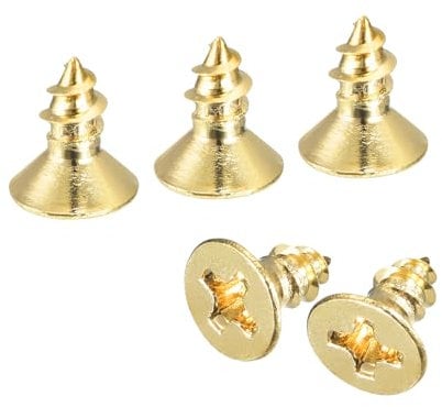 sourcing map 60Pcs Brass Wood Screws, M3.5 x 8mm Phillips Flat Head Self Tapping Screw WoodWorking Screw for Door Hinges, Wooden Furniture, Home Appliances