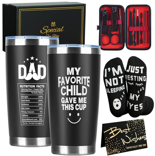GOENMOOL Dad Gifts from Daughter Son, Birthday Gifts for Dads, Christmas Fathers Day Gift Ideas for Dad, Personalised 20oz Insulated Drinking Cup Presents for Daddy, Funny Socks