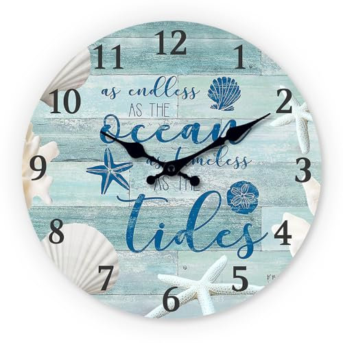 NUOVO Wanduhr, 25,4 cm, Nautische Wanduhr, Geräuschlos, Nicht Tickend, Ozean-Design mit Muscheln und Seesternen, Dekorativ für Küche, Wohnzimmer, Schlafzimmer, Badezimmer