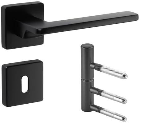 SOTECH Türdrückergarnitur ADAMO II Buntbart BB-Set schwarz 2-teilig | inkl.Stahl Türbänder Ø 15 mm mit Nylon-Gleitlager bis 60 kg Tragkraft - Stilvolle und robuste Kombination für Zimmertüren