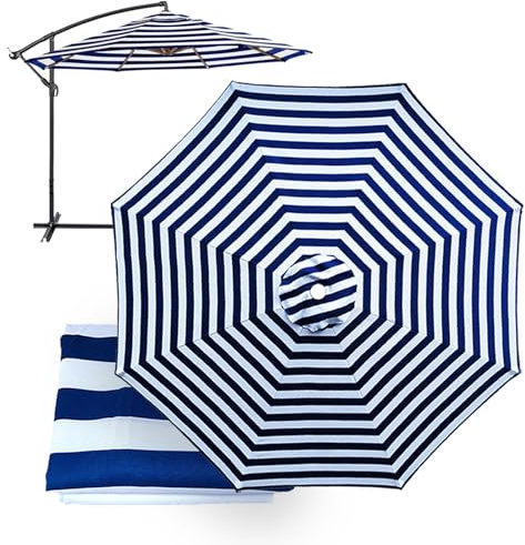 Replacement Umbrella Covers 2/2.3/2.5/2.7/3/3.5M, 6/8 Ribs, UV Protection Garden Replacement Parasol Canopy, for Patio Yard Beach (White Blue,6ribs-3m/9.8ft)